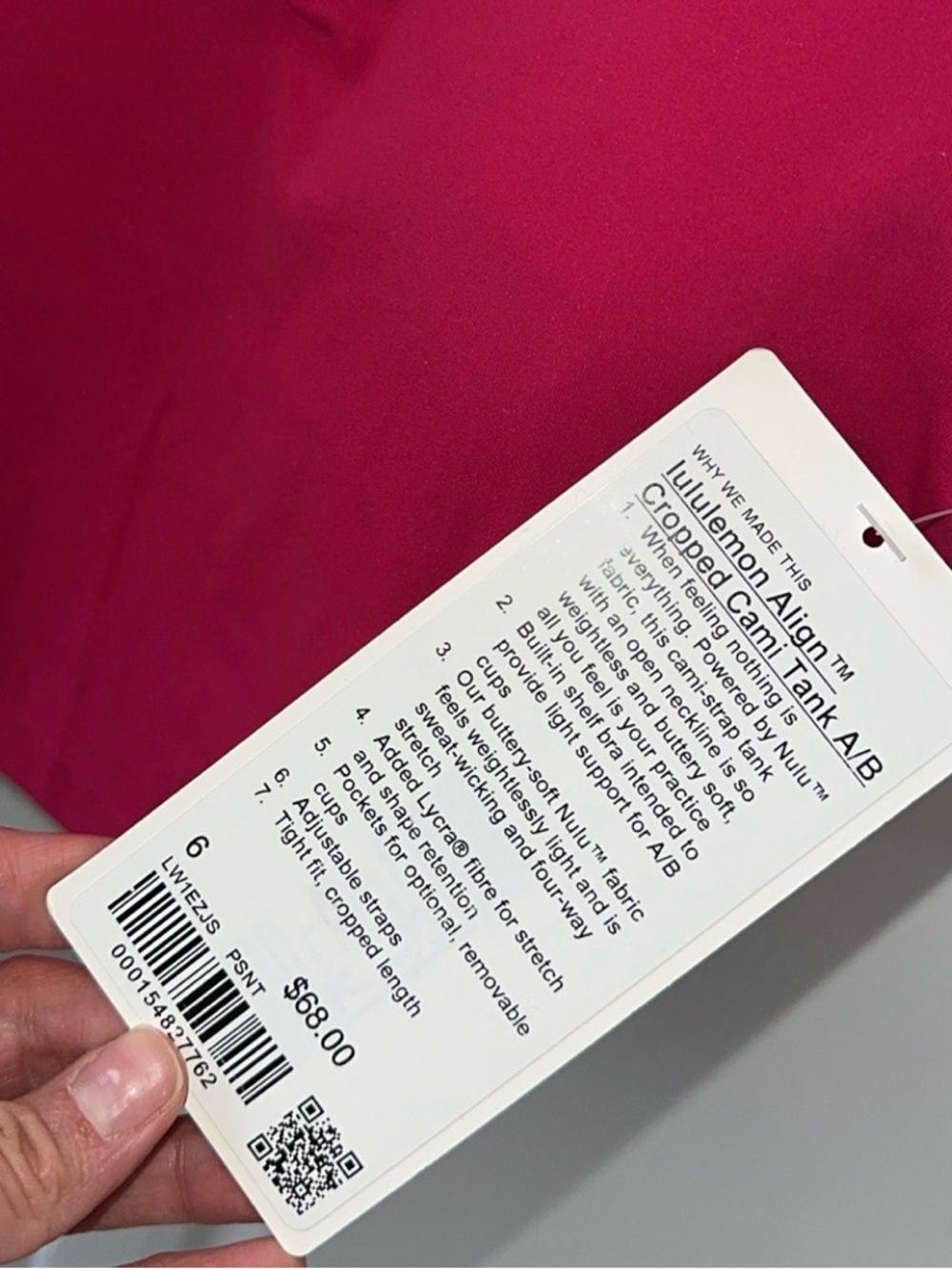 Lululemon Athletica Align Pink Cropped Cami Tank Top NWT - Picture 6 of 6